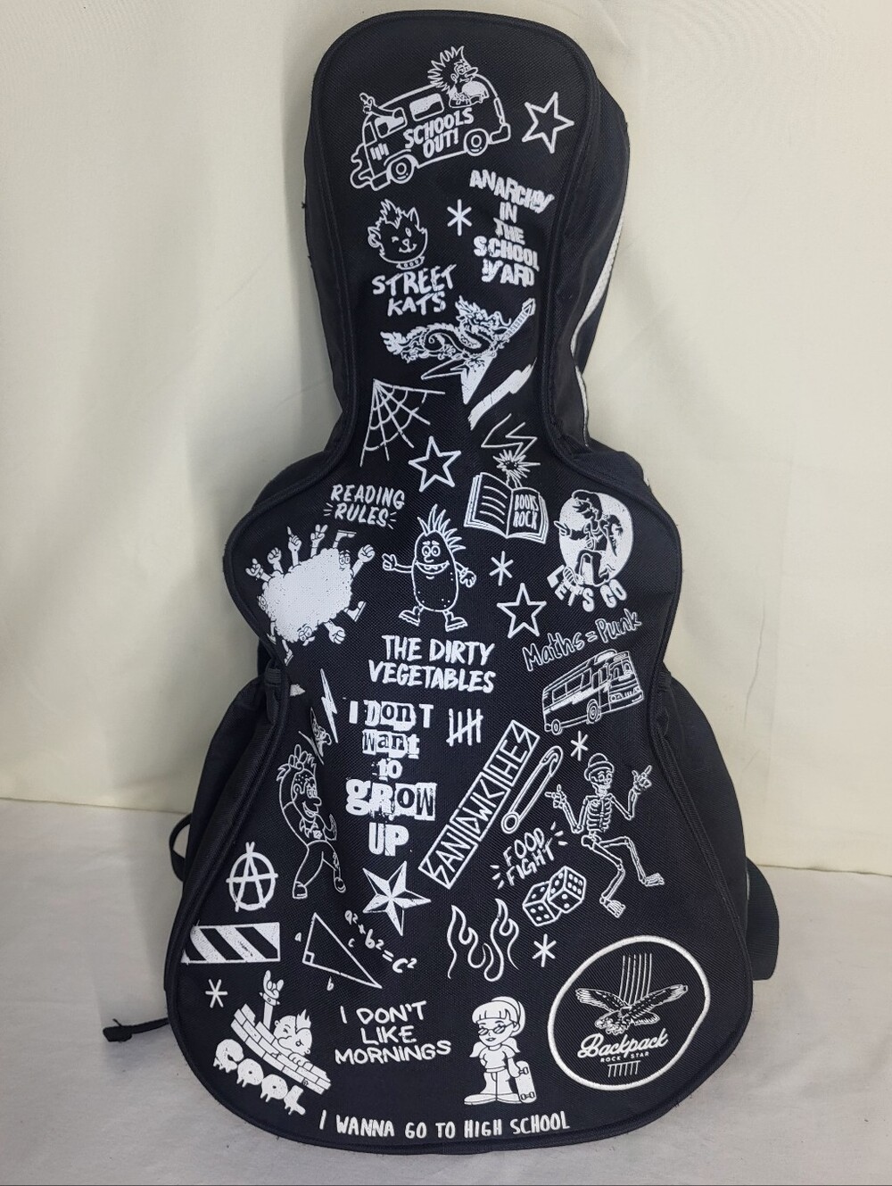 Rockstar Backpack Black Y2K Punk  Suck.UK Guitar Case Graphic1 Bookbag